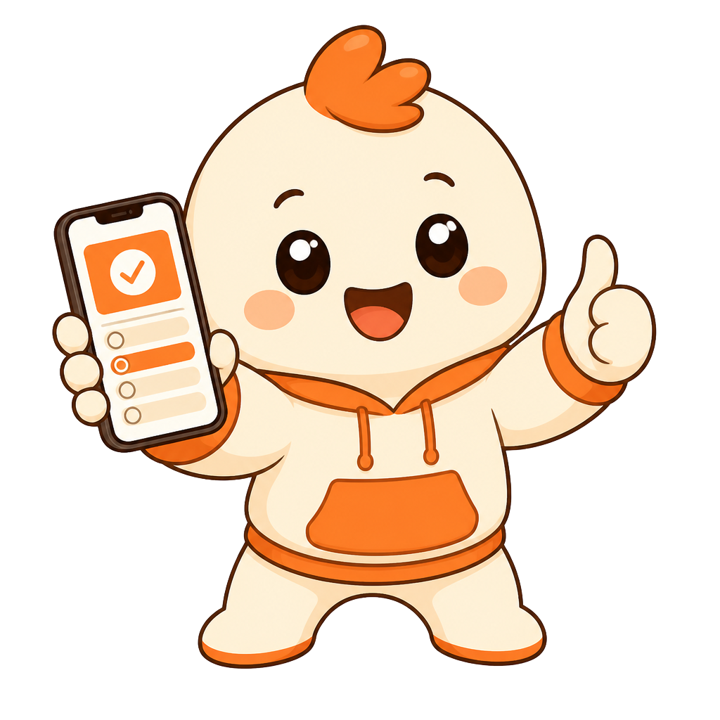 Quiz95 mascot holding a phone and playing a quiz